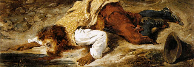 Delacroix - Sebesült katona szomját oltja - részlet