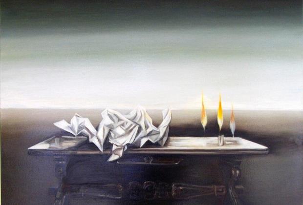 Üzenet. 2014, olaj, vászon, 100 x 100 cm