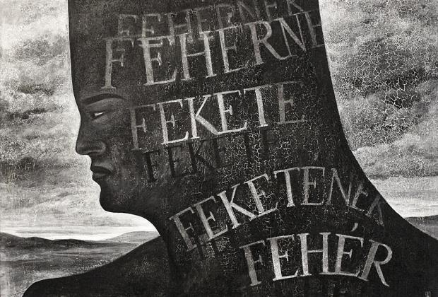 2. Szurcsik József - Fehérnek fekete, 2012. olaj, vászon (írás Art Camp ’30 – Művészeti Szimpózium)