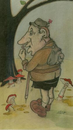 Schwott Lajos karikatúrája: Berda az erdőben